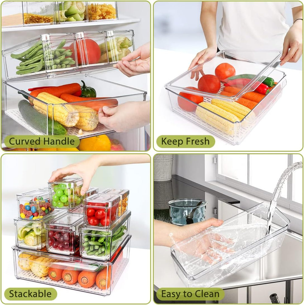 10 Pack Stackable Fridge Organizers and Storage Bins with Lids for Kitchen