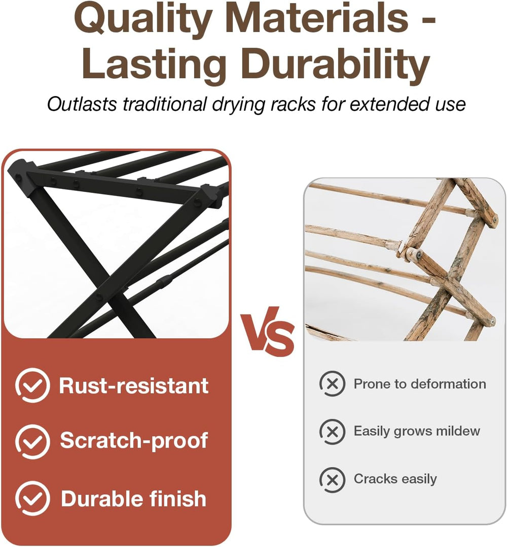 Foldable Clothes Drying Rack Heavy Duty Easy Install, Black