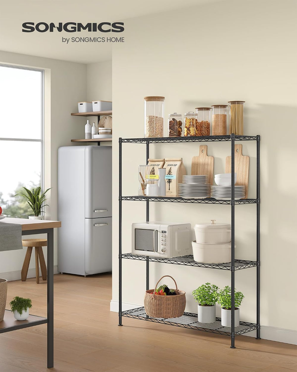 SONGMICS 4-Tier Bathroom Shelf, Storage Rack for Small Space