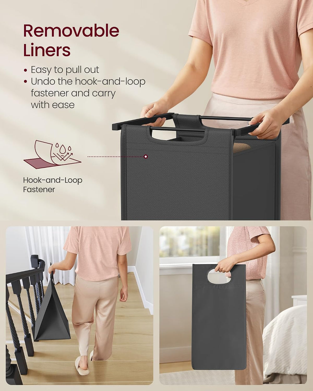 VASAGLE Laundry Hamper with Shelf, 2 Pull-Out Bags, 2 x 12.1 Gallons (46 L)