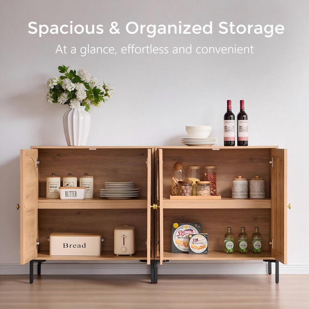 IFGET 92.63" W Modern Arched Sideboard Buffet Cabinet with Storage, Natural