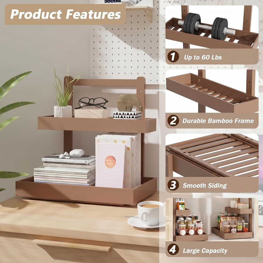 Under Sink Organizer, L-Shaped 2 Tier Pull Out Cabinet Organizer