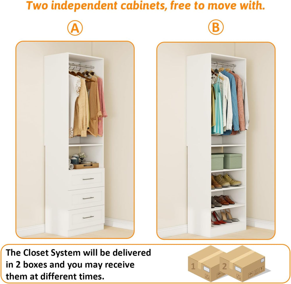 Closet System of 2 Sets with 3 Drawers, 4FT-10FT Closet Organizer System with...