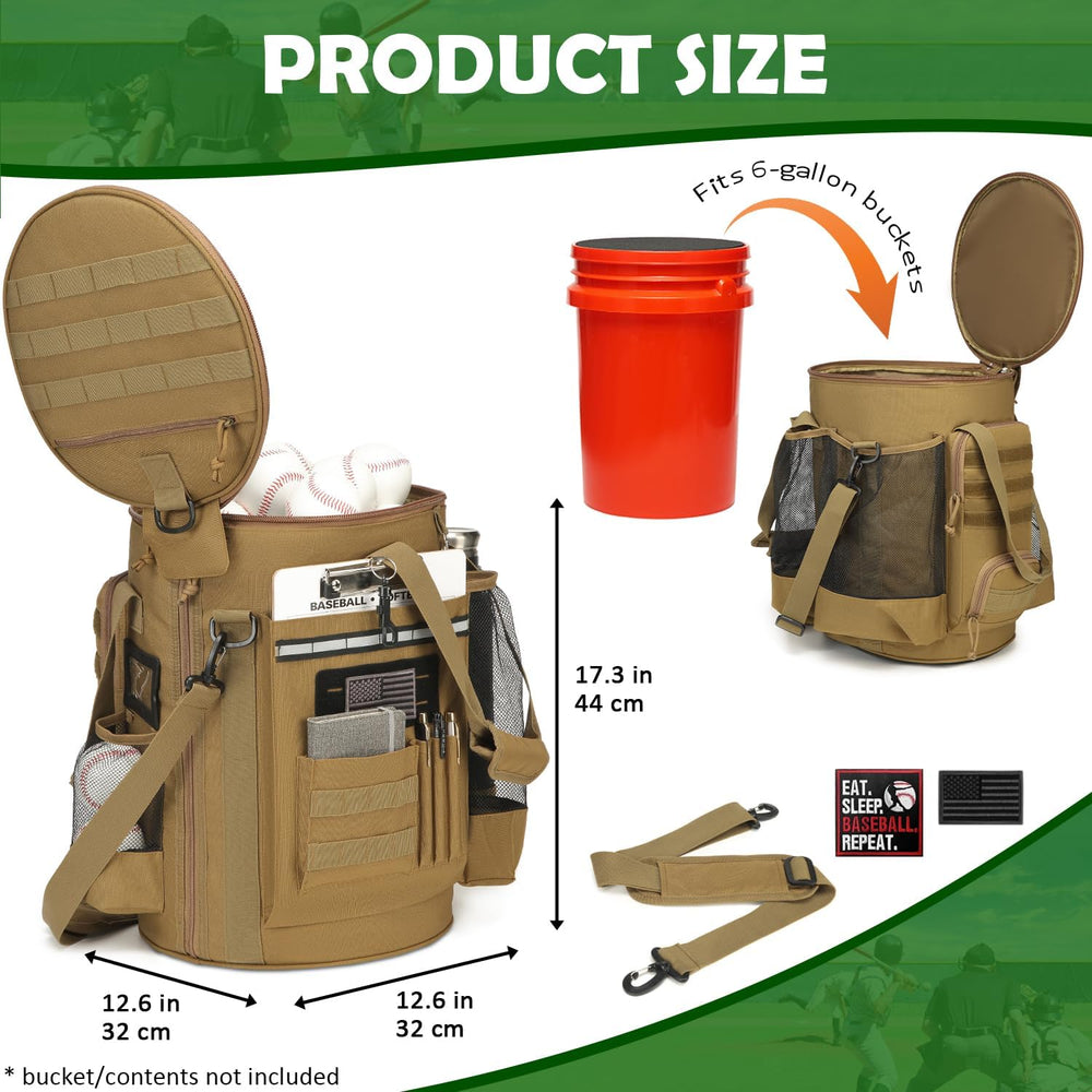 Baseball Bucket Bag, Softball Coaches Bags Fit 6 Gallon Buket