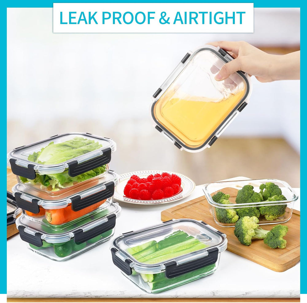 Skroam 10 Pack Glass Meal Prep Containers, 22 OZ Glass Airtight Food Storage ...