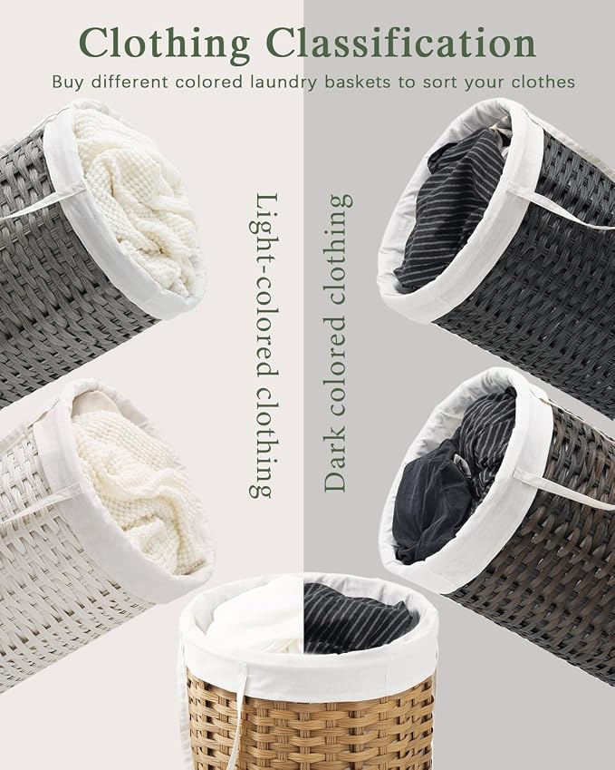 Laundry Hamper with Lid Laundry Basket with Lid 19.0 Gal Round Wicker Laundry