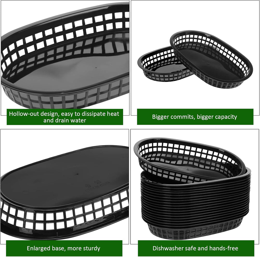 Mimorou 100 Pcs Black Fast Food Baskets 10.5 x 7 Inch