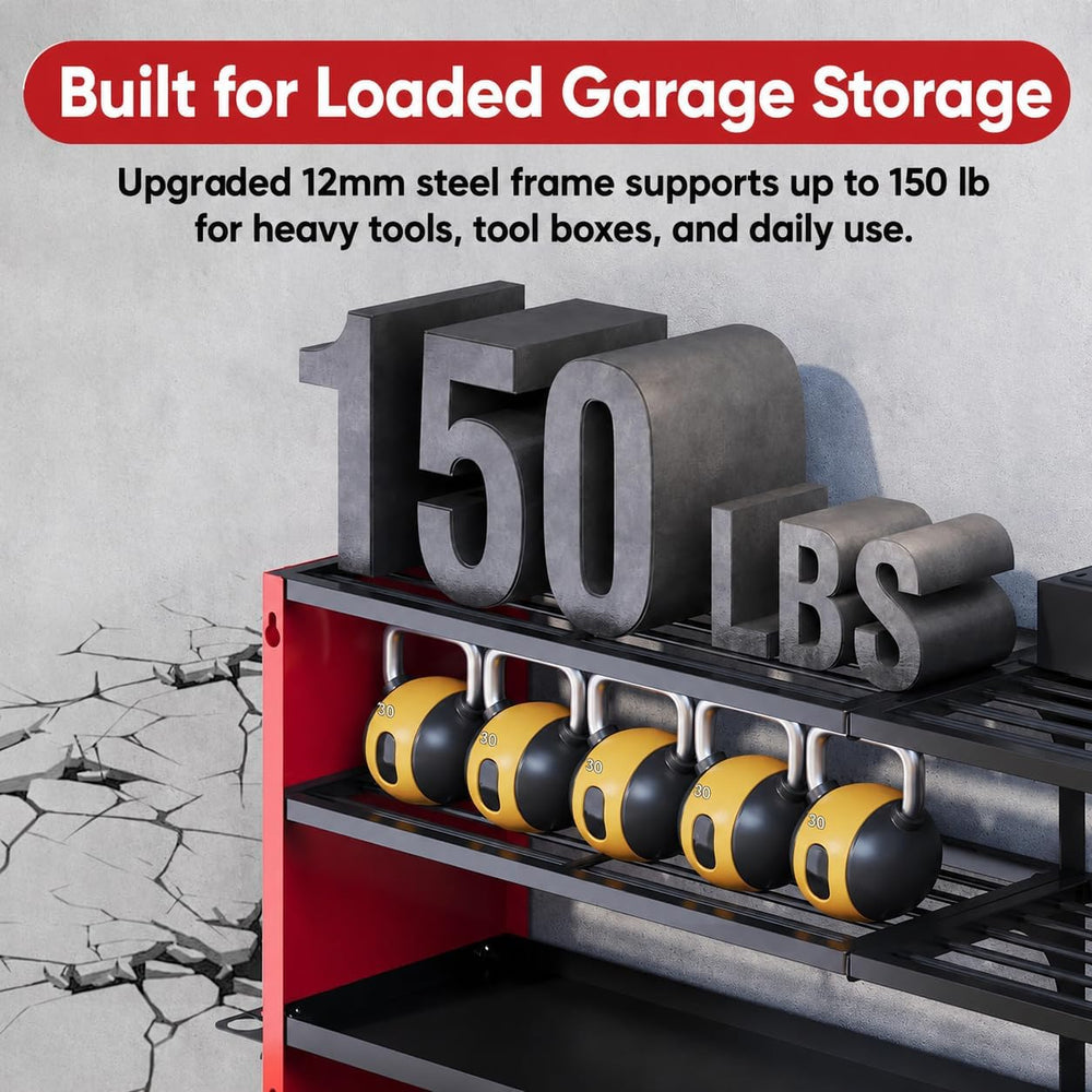 53" Power Tool Organizer Wall Mount with Power Strip, 4 Layers