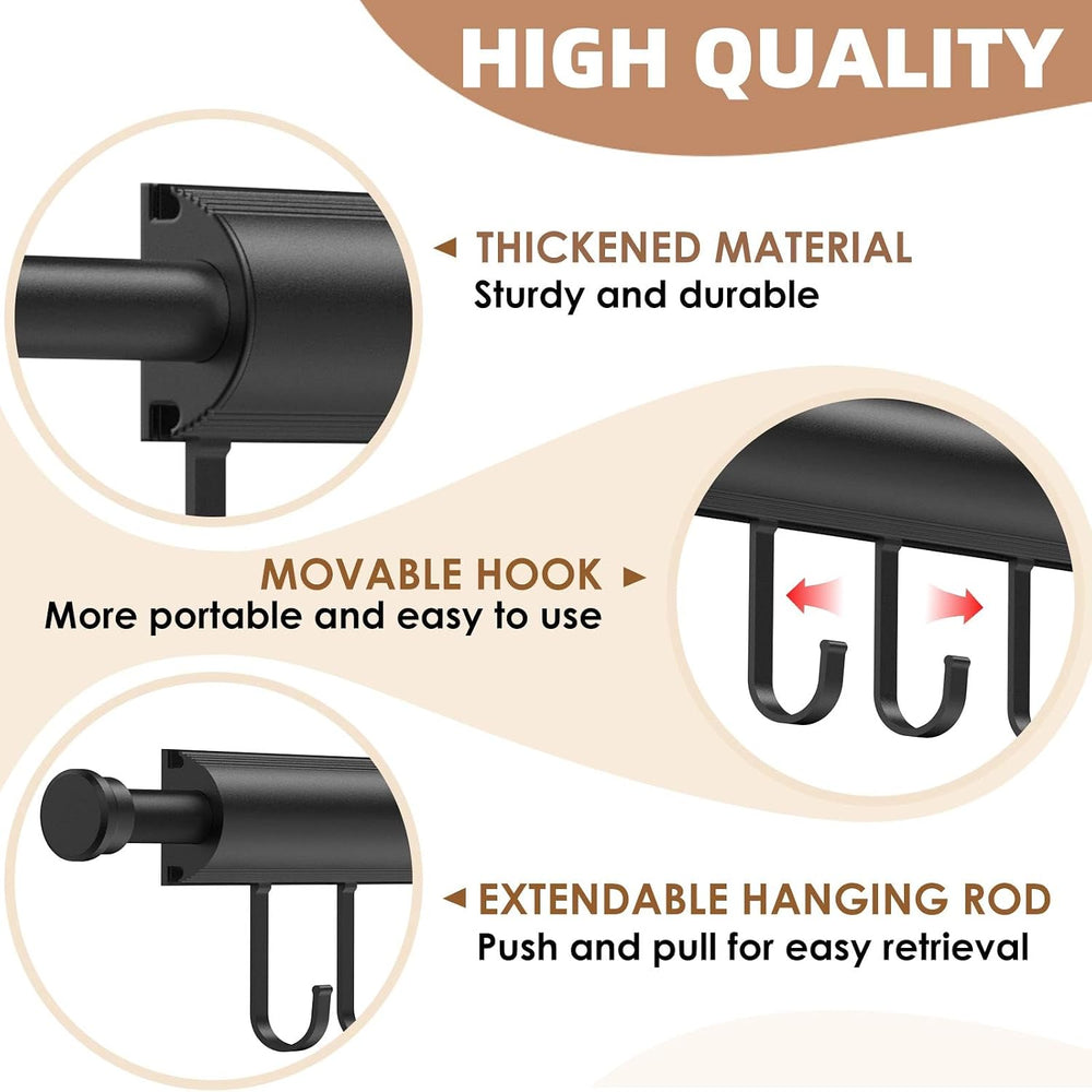 Pisman Valet Rod for Closet Pull Out 12 Inch with 5 Hooks - Black 2 Pack