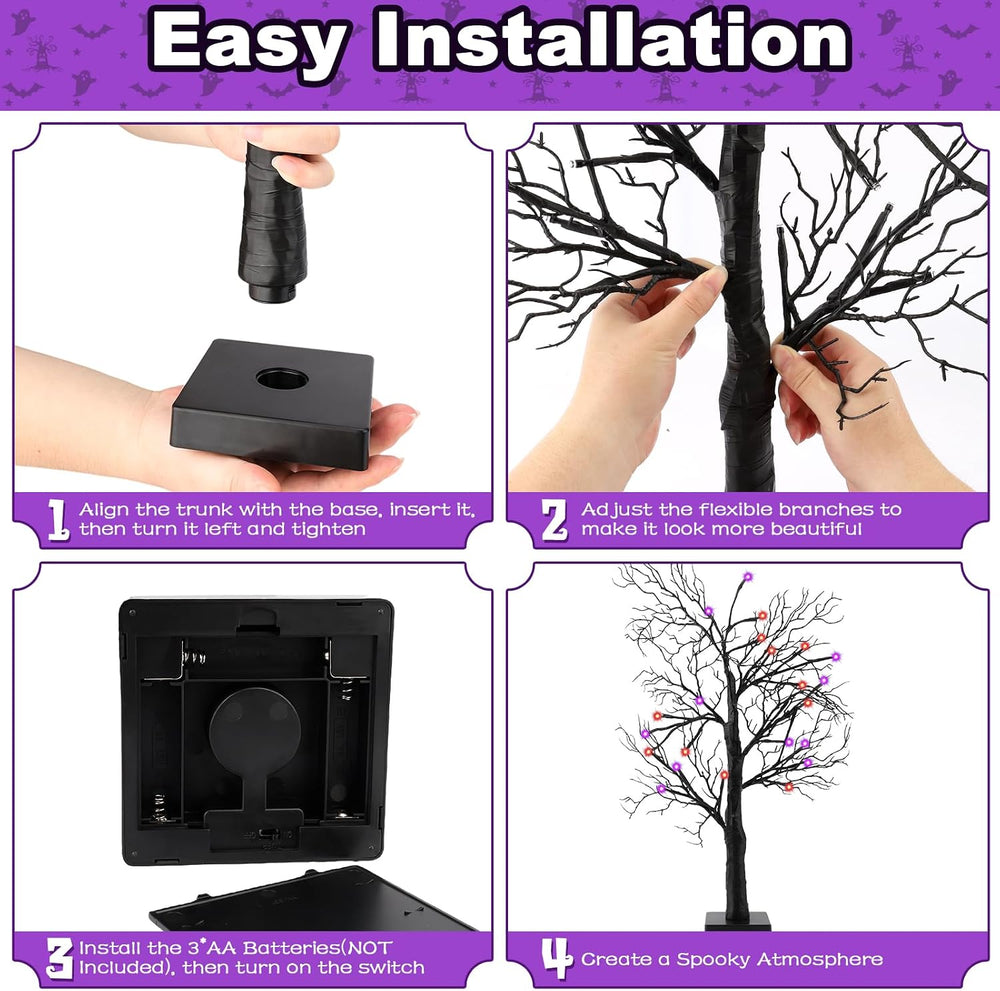 Halloween Decorations Indoor-2 Pack 24 Inch Lighted Black Halloween Tree