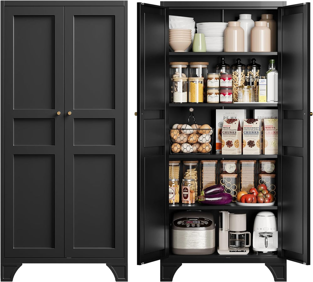 61" Black Metal Pantry Storage Cabinet Kitchen Storage Cabinet Cupboard
