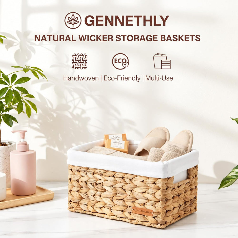 Wicker Basket, 2 Pack Wicker Storage Baskets for Shelves, Water Hyacinth