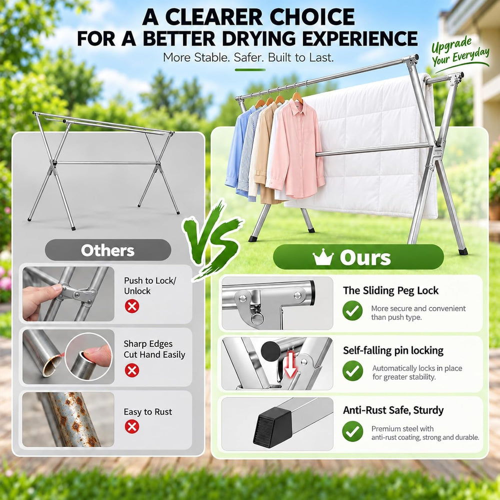 Clothes Drying Rack with 20 Hooks, Extendable for Indoor & Outdoor
