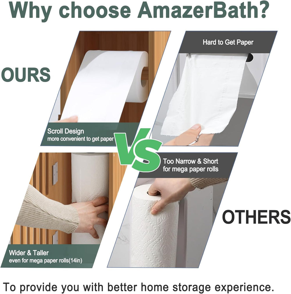 AmazerBath Toilet Paper Storage Cabinet Bamboo, Toilet Paper Holder with Stor...