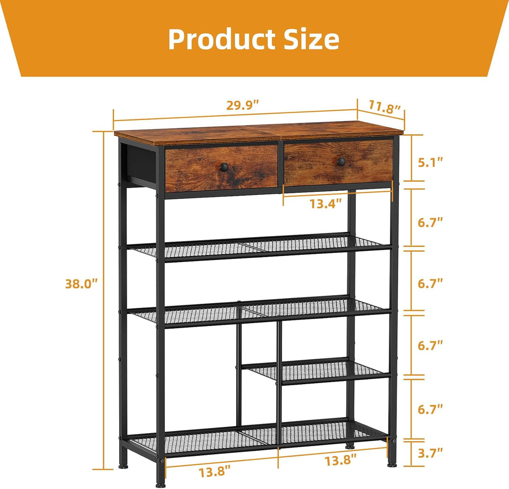Snughome Shoe Rack, 5 Tier Shoe Storage Organizer with 2 Drawers, Shoe Storag...