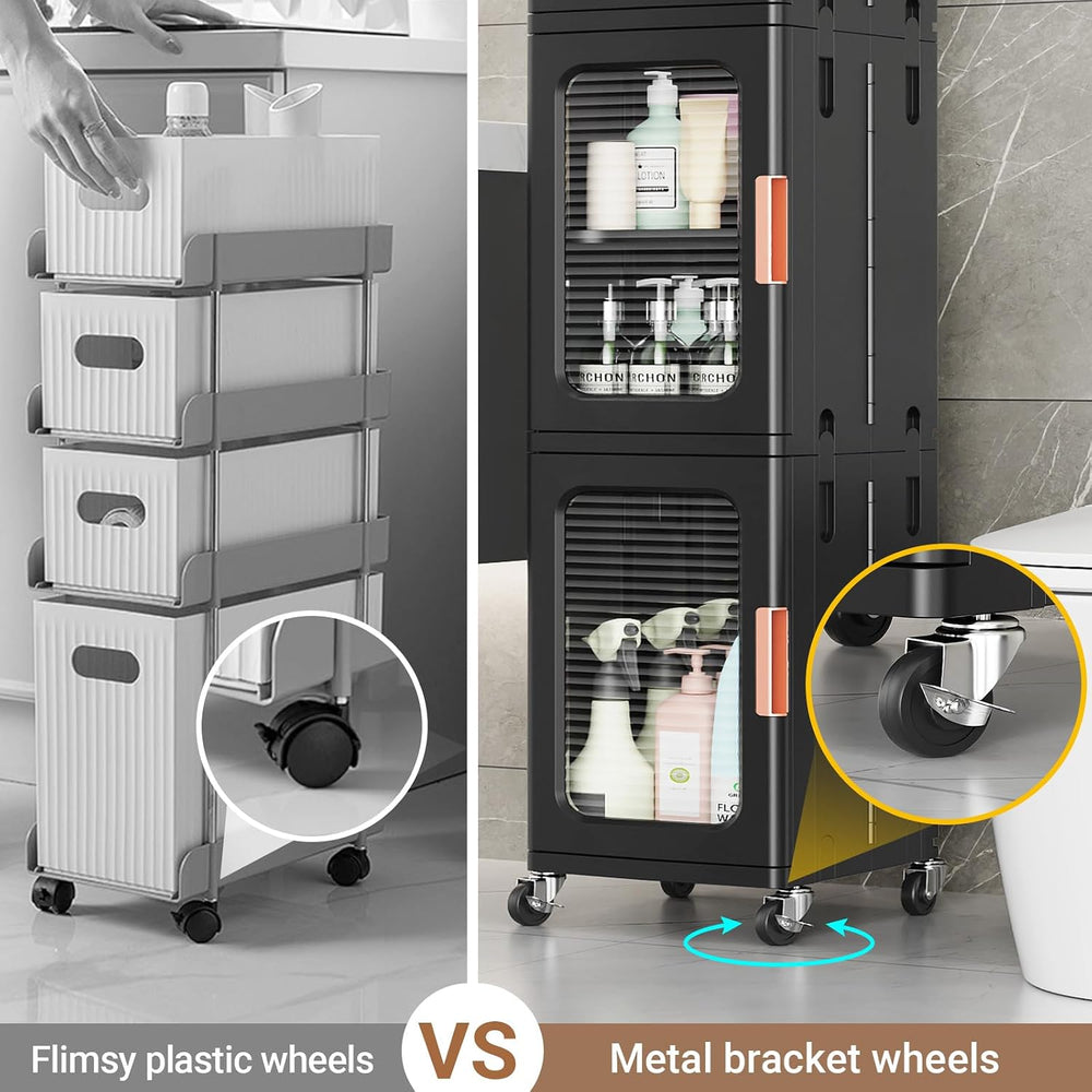 BROVIEW 3-Tier Tall Narrow Storage Cabinet Organizer, Slim Bathroom Cabinets ...