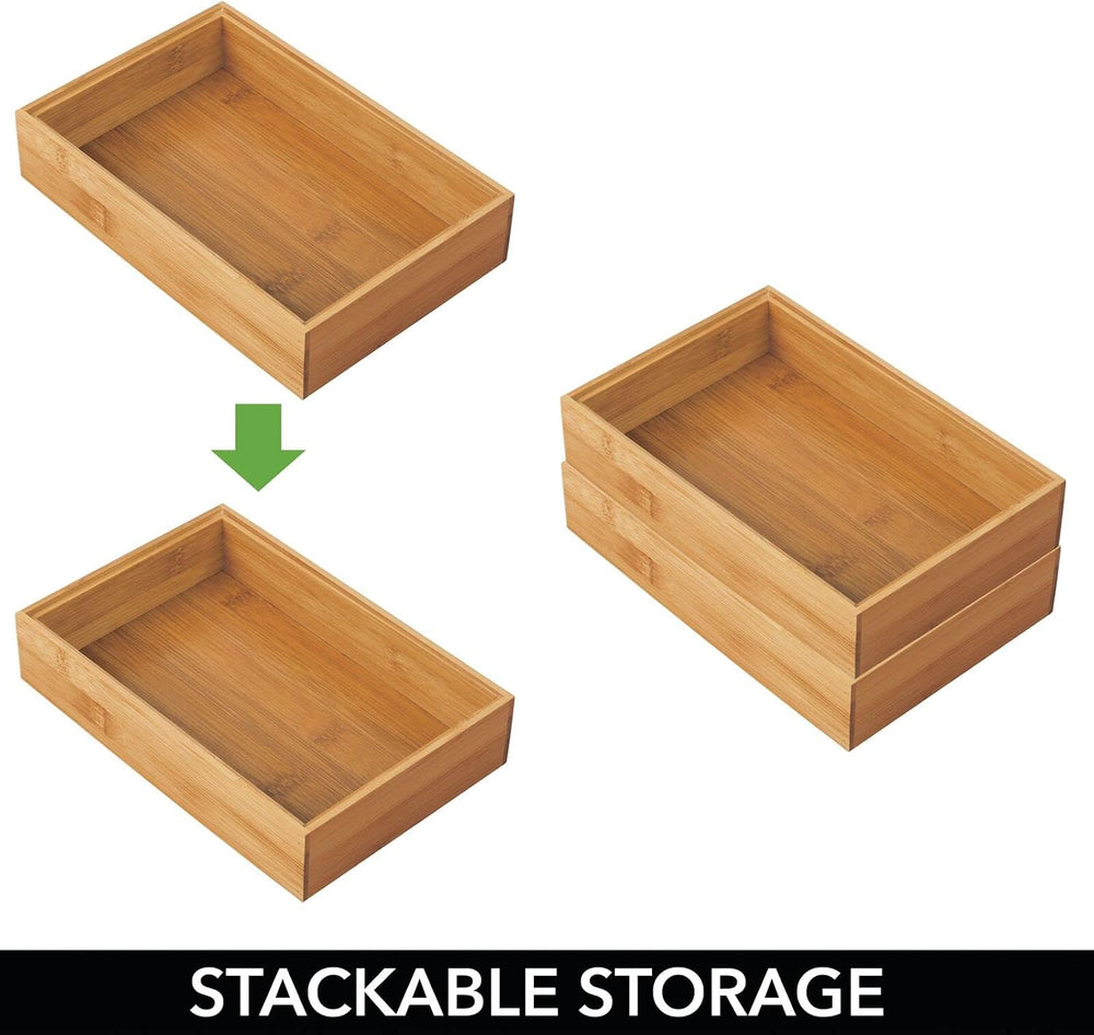 mDesign Bamboo Kitchen Cabinet Drawer Organizer Stackable Tray Bin - Eco-Frie...