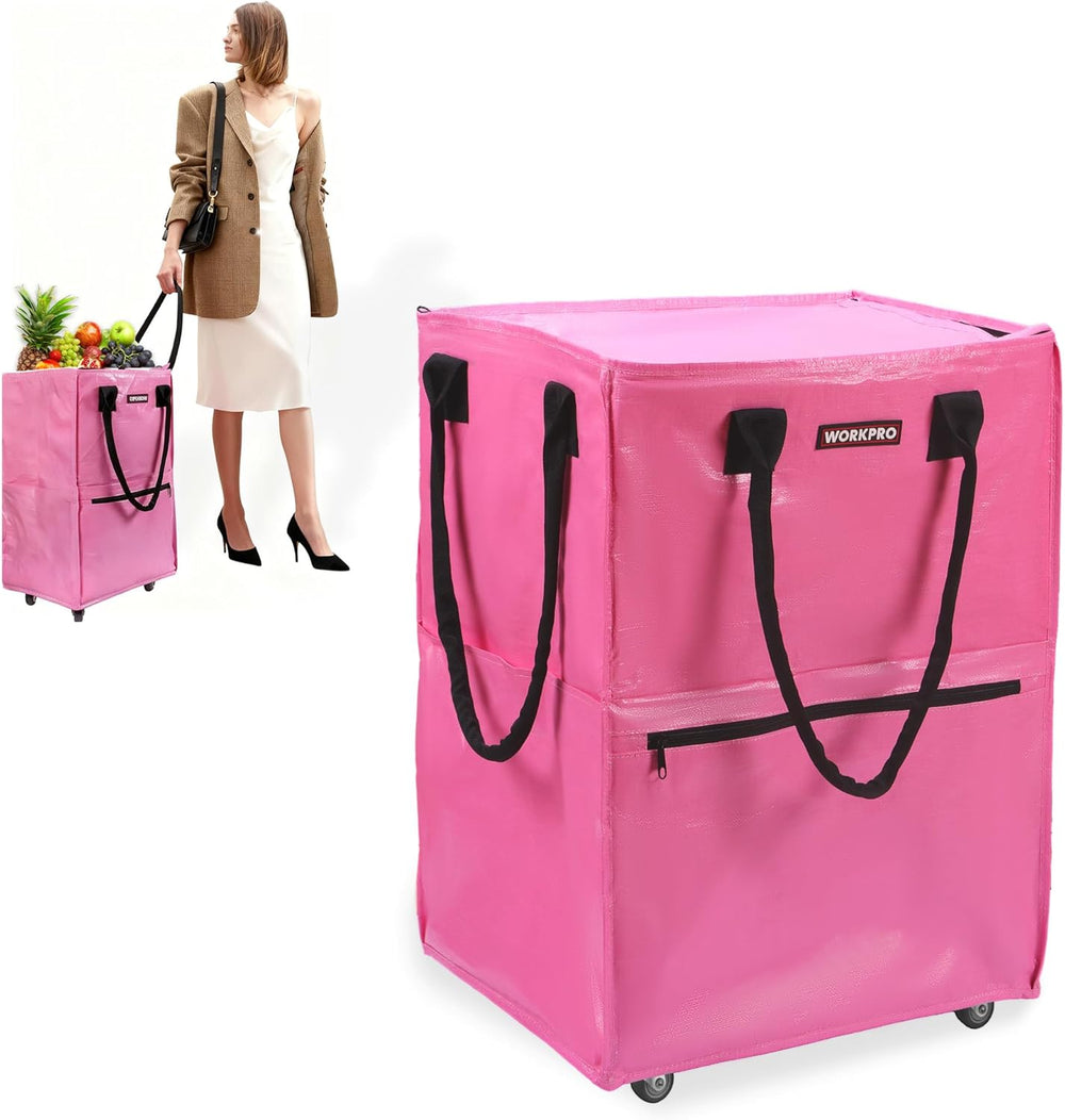 WORKPRO Medium Rolling Grocery Bag, 18-Gallon Rolling Tote with 4 Wheels
