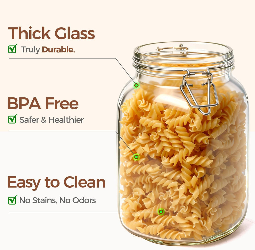ComSaf Square Glass Jars with Airtight Lids 51 oz 3 Pack Wide Mouth