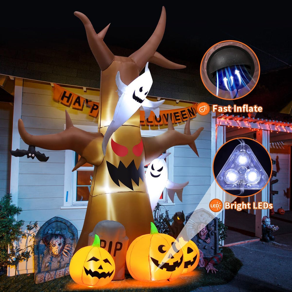 GOOSH 12 FT Halloween Inflatables Tree Outdoor Decorations Blow Up Yard Scary...