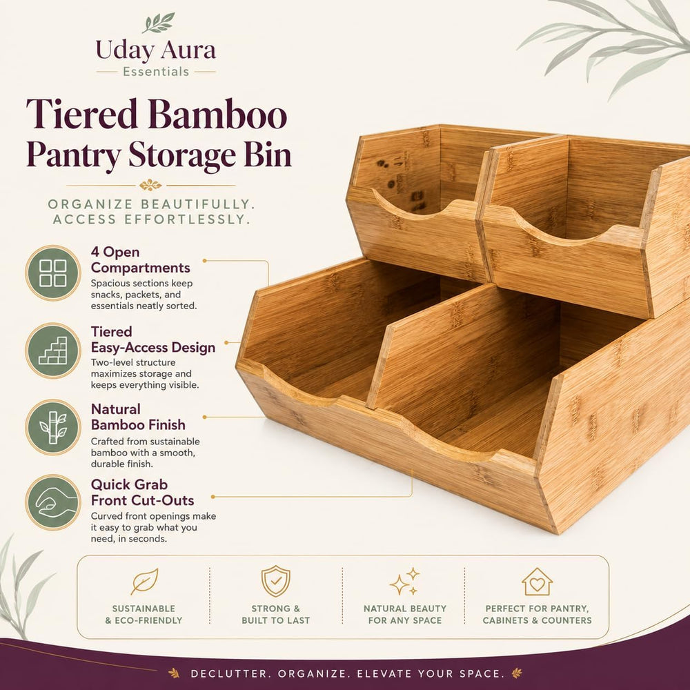 Bamboo Pantry Storage Bins - Stackable Potato & Onion Storage Bin Set of ...