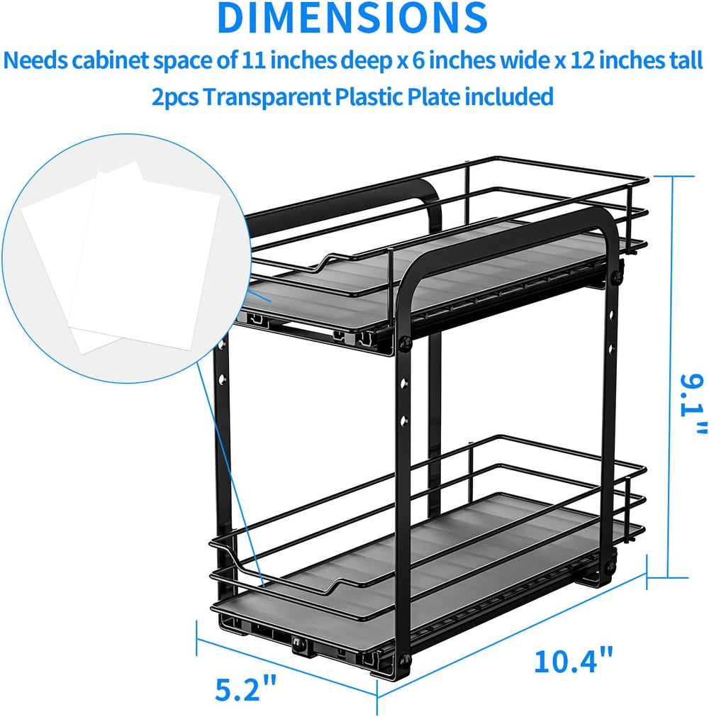 RCHYFEED 2 Tier Pull Out Spice Rack for Inside Cabinets,5.5" Wx10.5 Dx9.5 H