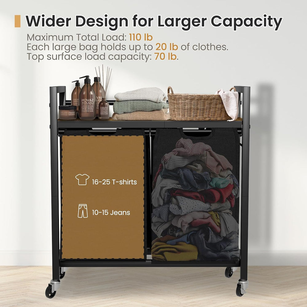 SwaaVee Laundry Sorter, Laundry Hamper with Wooden Top Shelf, 2×14.5Gal(110L)...