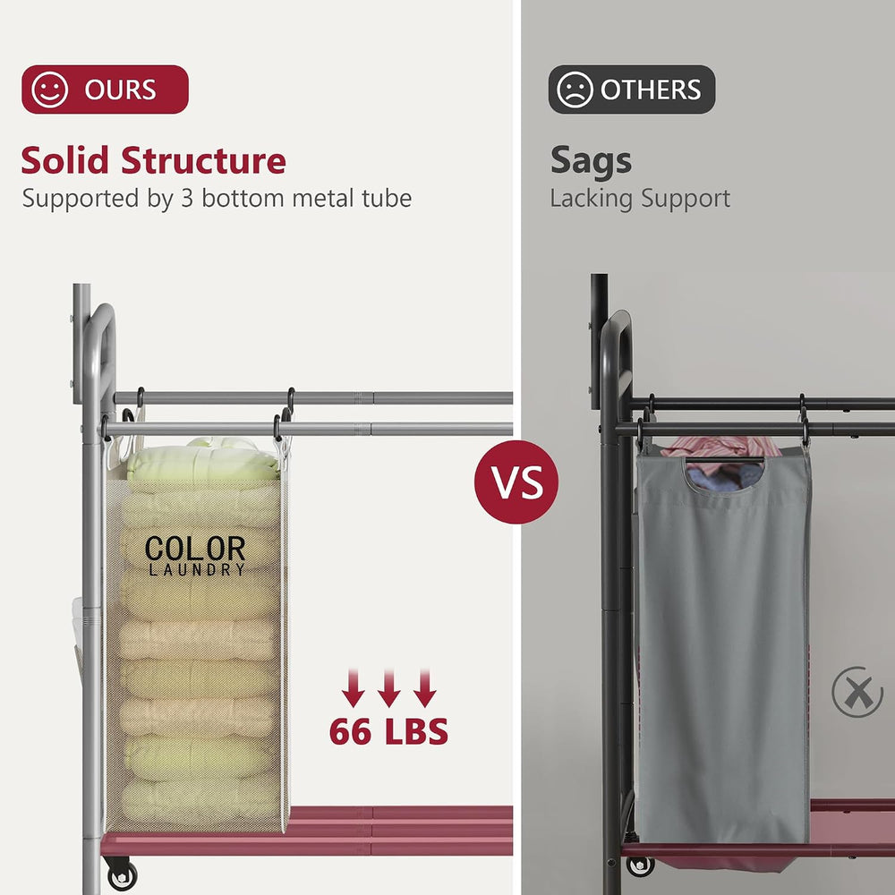 Tajsoon Laundry Hamper with Hanging Rack, Laundry Sorter 3 Section, Beige