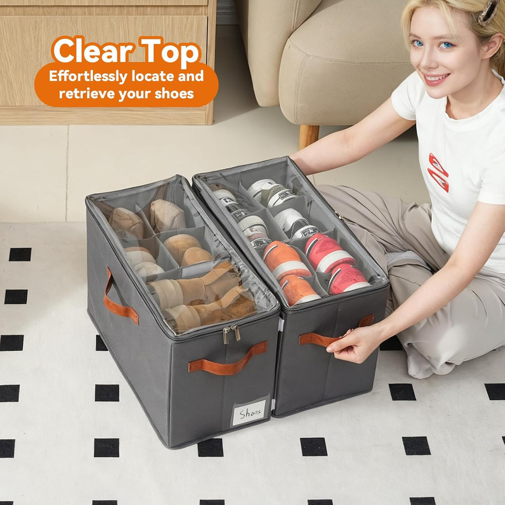 Shoe Organizer for Closet, Fits 32 Pairs, Gray, 4 Pack
