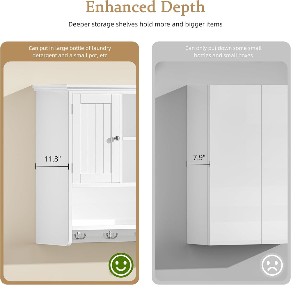Keehusux 11.8"D x 31.5"W Bathroom Wall Cabinet with Doors and Hooks...