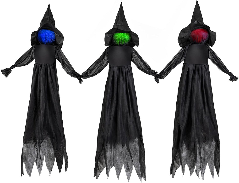 Tangkula 9.3 FT Outdoor Halloween Decoration Light Up Witch Stakes Set of 3
