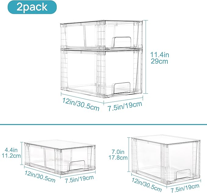 Vtopmart 8 Pack Clear Stackable Storage Drawers, Plastic Drawers