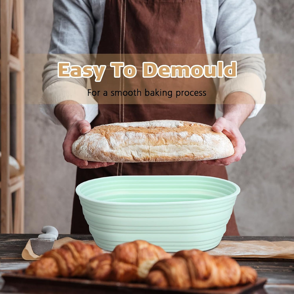 Honeydak 8 Pcs Silicone Bread Proofing Baskets Oval Banneton Basket 10 Inch C...