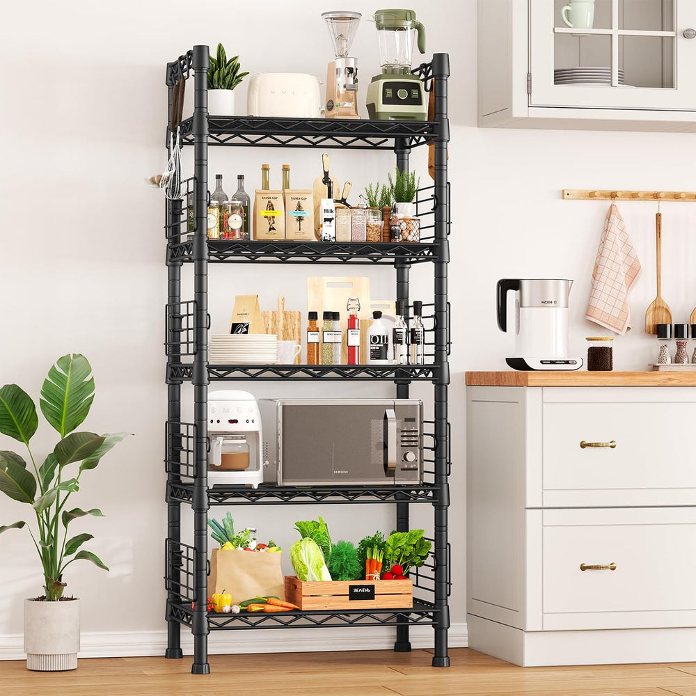 Metal Storage Rack, Storage Organizer Shelves for Kitchen, Black