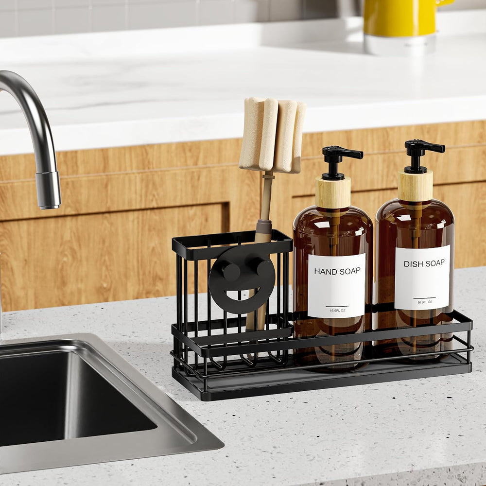 Moforoco Kitchen Dish Soap Dispenser Set, 16OZ Glass Bottle, Hand and Dish So...