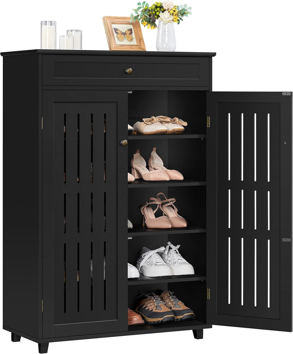 Topeakmart Shoe Rack Storage Cabinet with Louvered Door for Entryway Black