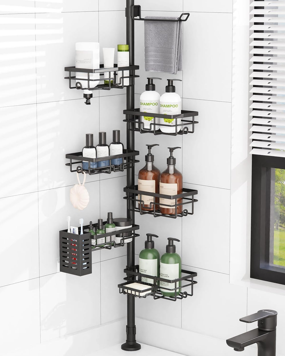 Shower Caddy Organizer Tension Pole, Corner Shower Shelves Bathroom Storage