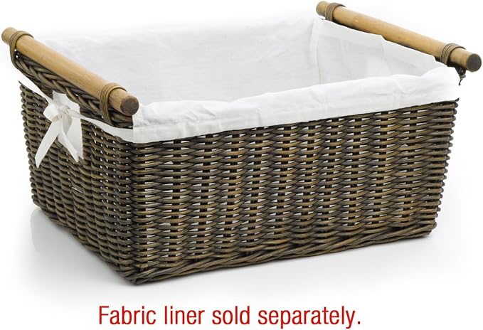 The Basket Lady Pole Handle Wicker Storage Basket, 18 in L x 14.5 in W x 9 in H