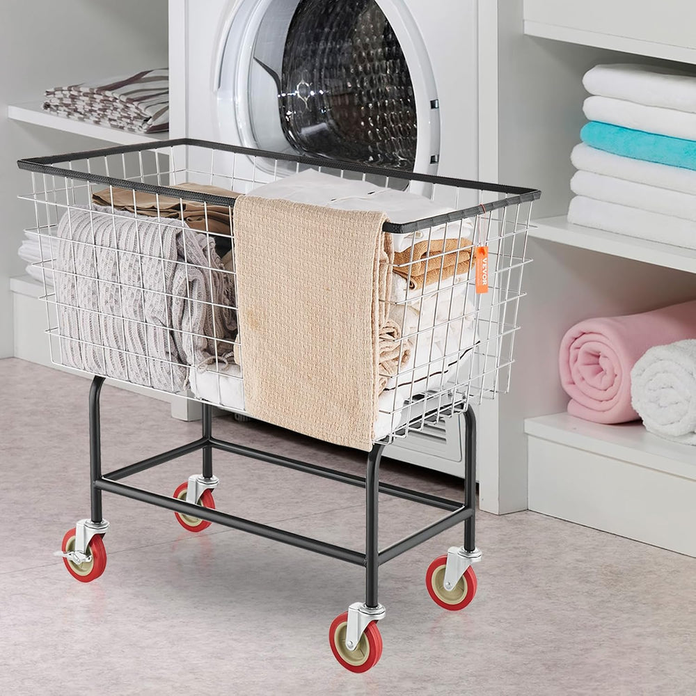 VEVOR Wire Laundry Cart, 3.8Bushel Wire Laundry Basket with Wheels, 32.5'...