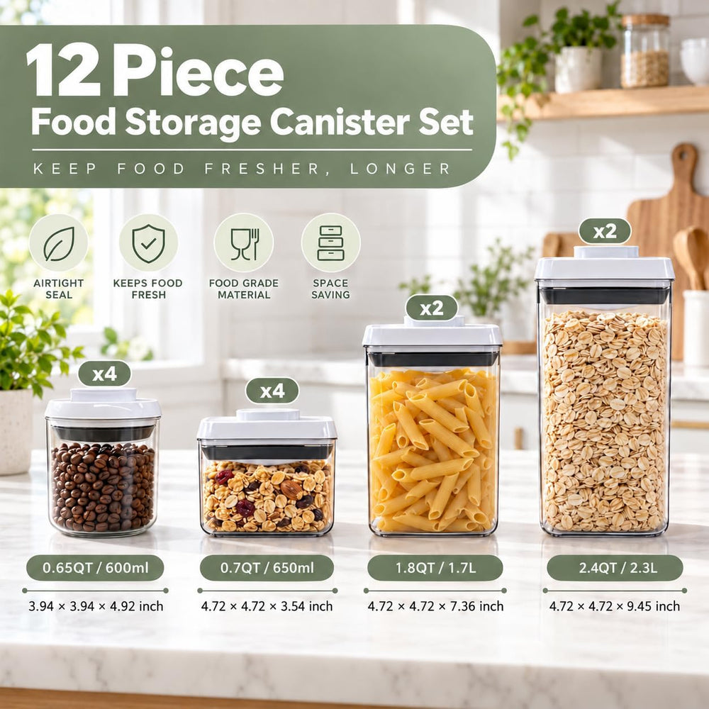 Pop Push Button Airtight Food Storage Containers 12 Pack