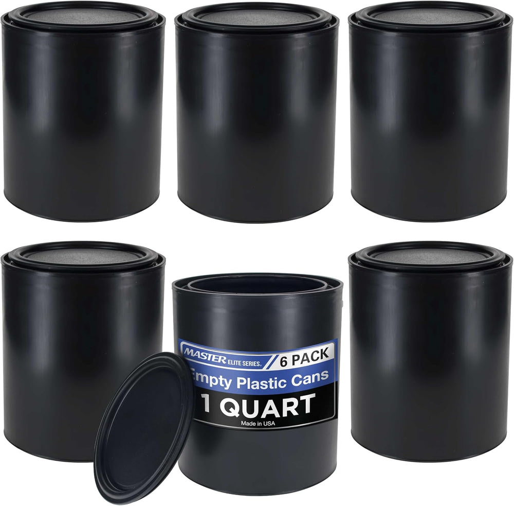 Master Elite 1 Quart (32 fl. oz) Empty Plastic Paint Can Bucket, Pack of 6