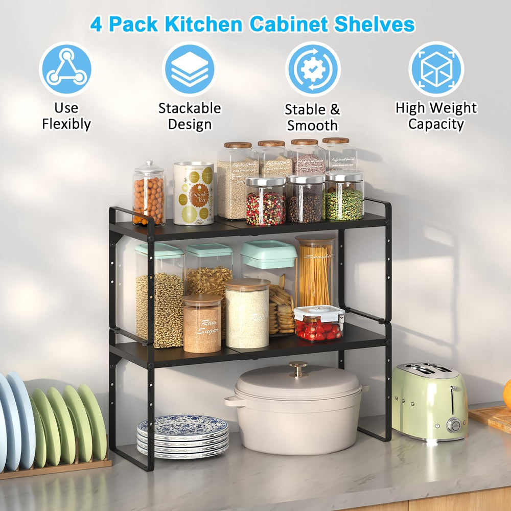 15.5 to 25.5 Inch Kitchen Cabinet Shelf Organizers, Adjustable Kitchen Counte...