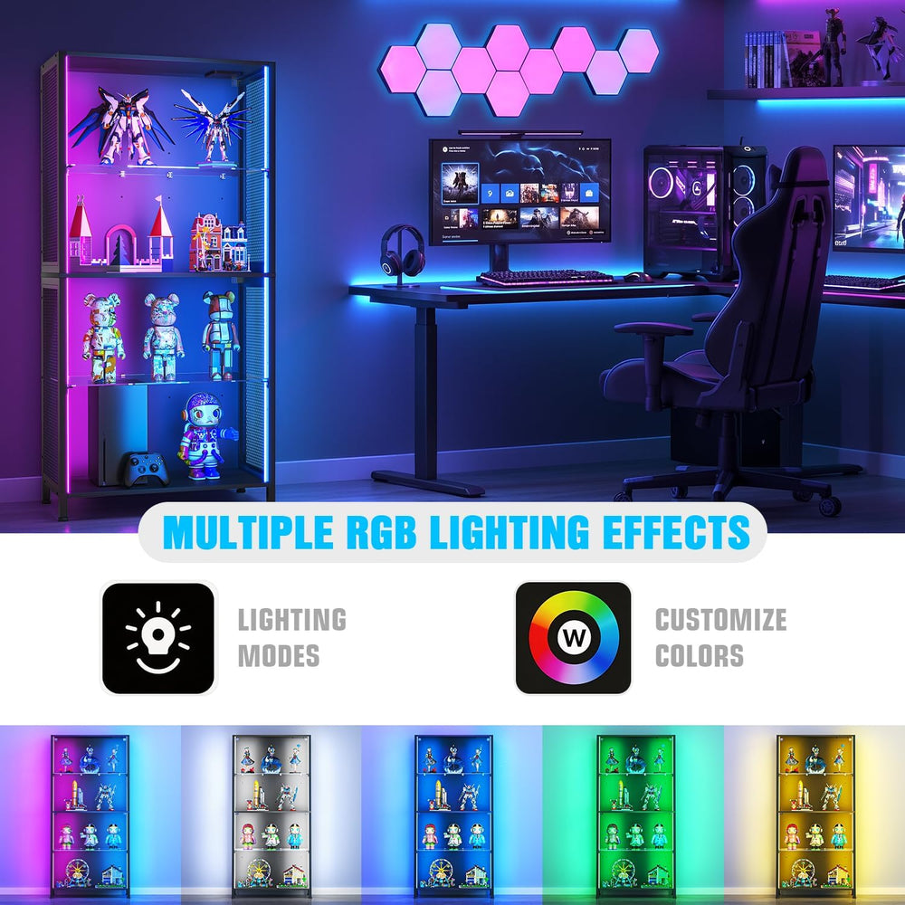 Display Case with RGB Lights & Metal Mesh Design, 4-Tier Display Cabinet