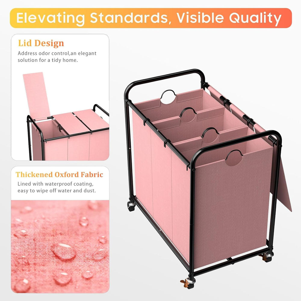 180L Laundry Sorter 3 Section, Rolling Laundry Basket with Wheels and Lid