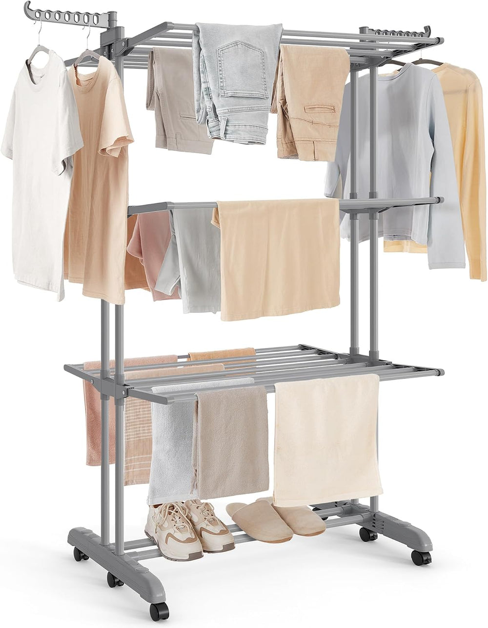 SONGMICS 4-Tier Clothes Drying Rack, Foldable, Rolling, 67.9-Inch Tall