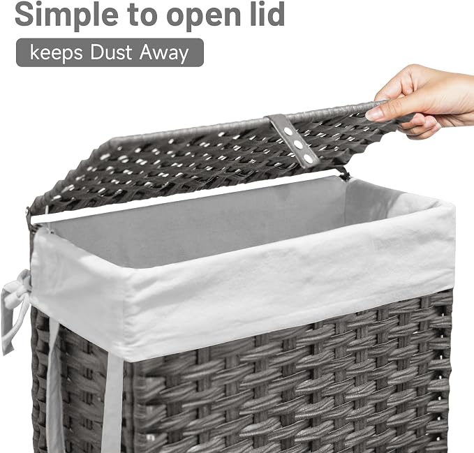 70L Slim Laundry Hamper with Lid & Wheels, 2-Park Rolling Laundry Basket ...
