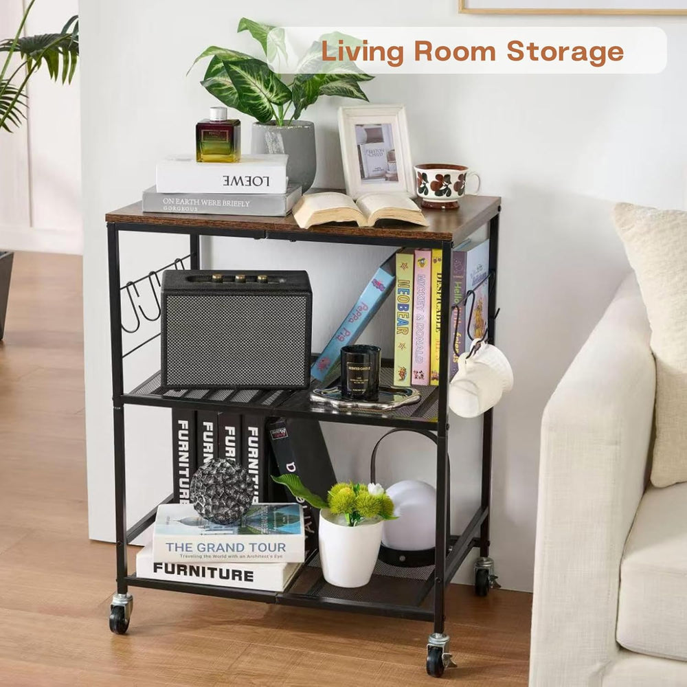 3 Tier Rolling Microwave Cart with Storage, Kitchen Organizer on Wheels