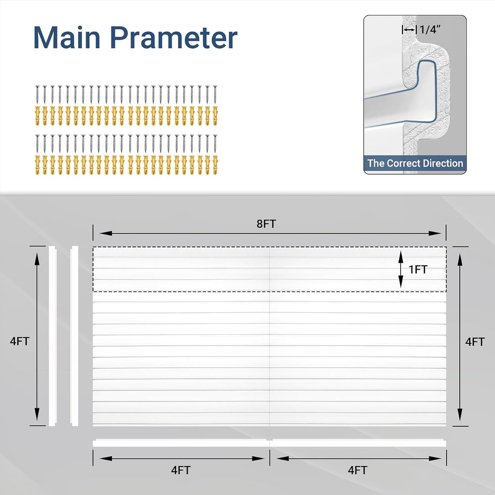 Neoaider Slatwall Panel 8 FT x 4 FT, Interlocking Slat Wall Paneling, White