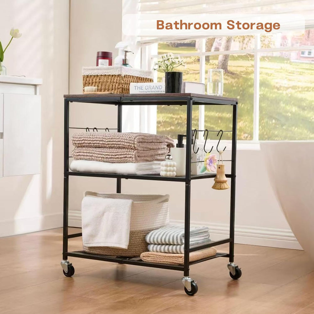 3 Tier Rolling Microwave Cart with Storage, Kitchen Organizer on Wheels