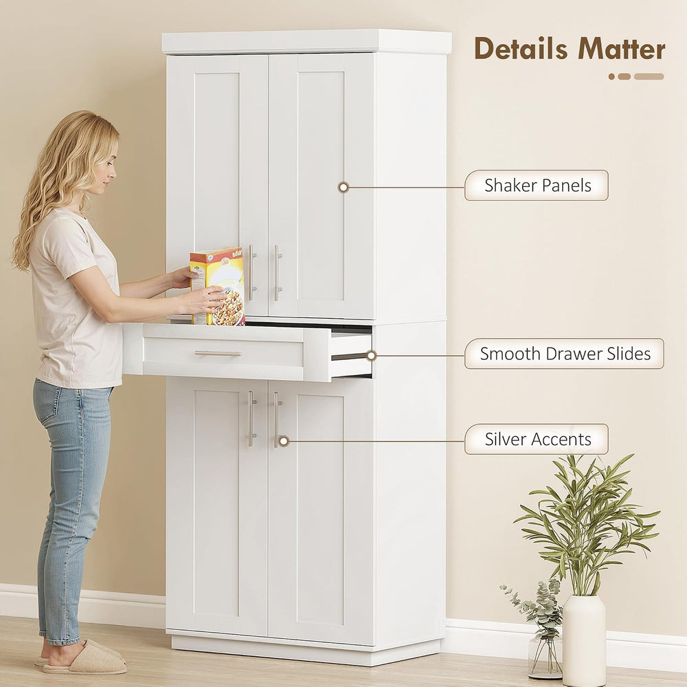 HOMCOM 72" Kitchen Pantry Storage Cabinet, Freestanding Cupboard, White